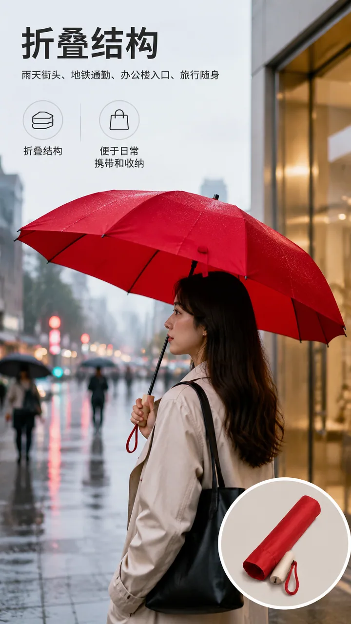 朱砂红折叠晴雨伞商品套图封面